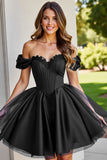 Black Tulle A Line Corset Short Prom Dress