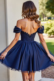 Black Tulle A Line Corset Short Prom Dress