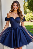 Black Tulle A Line Corset Short Prom Dress
