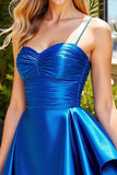 Dark Green A Line Satin Spaghetti Straps Short Prom Dress