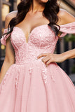 Blush Corset A Line Tulle Short Prom Dress with Appliques