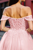 Blush Corset A Line Tulle Short Prom Dress with Appliques