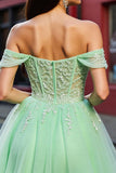 Blush Corset A Line Tulle Short Prom Dress with Appliques