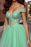 Light Green A Line Tulle Corset Short Prom Dress with Appliques