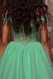 Light Green A Line Tulle Corset Short Prom Dress with Appliques