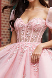 Blush Floral Corset Tulle Short Prom Dress