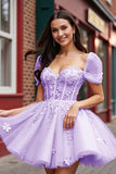 Blush Floral Corset Tulle Short Prom Dress