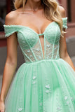 Mint Green Tulle A Line Corset Short Prom Dress with Lace