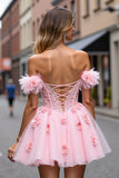 Blush Corset 3D Flowers Short Prom Dress with Lace