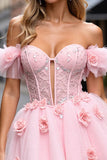 Blush Corset 3D Flowers Short Prom Dress with Lace