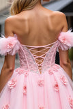 Blush Corset 3D Flowers Short Prom Dress with Lace
