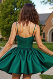 Sparkly Dark Green Satin Beaded Short Prom Dress