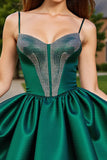 Sparkly Dark Green Satin Beaded Short Prom Dress