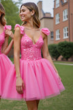A Line Lilac Corset Tulle Short Prom Dress with Appliques