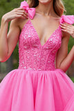 A Line Lilac Corset Tulle Short Prom Dress with Appliques