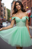 Sparkly Corset Mint Green Tulle Beaded Short Prom Dress