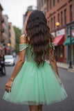Sparkly Corset Mint Green Tulle Beaded Short Prom Dress