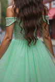Sparkly Corset Mint Green Tulle Beaded Short Prom Dress
