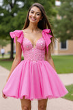 Sparkly Pink Corset Tulle Short Prom Dress with Sequins