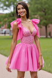 Sparkly Pink Corset Tulle Short Prom Dress with Sequins