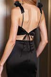 Black Satin Bodycon Cut Out Short Prom Dress