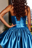 Metallic Blue A Line Strapless Short Prom Dress