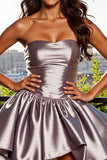 Metallic Blue A Line Strapless Short Prom Dress