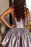 Metallic Blue A Line Strapless Short Prom Dress