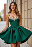 Sparkly Dark Green Corset A Line Short Prom Dress with Rhinestones