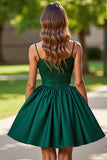 Sparkly Dark Green Corset A Line Short Prom Dress with Rhinestones