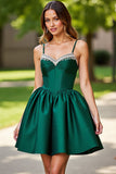 Sparkly Dark Green Corset A Line Short Prom Dress with Rhinestones