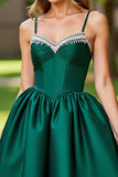 Sparkly Dark Green Corset A Line Short Prom Dress with Rhinestones