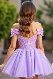 Lavender Corset Tulle Mini Prom Dress with Bows