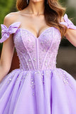 Lavender Corset Tulle Mini Prom Dress with Bows