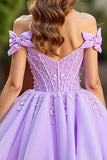Lavender Corset Tulle Mini Prom Dress with Bows