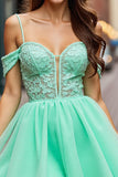 Mint Green A Line Cold Shoulder Short Prom Dress with Lace