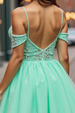 Mint Green A Line Cold Shoulder Short Prom Dress with Lace