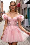 Blush Corset Floral Short A Line Prom Dress with Appliques