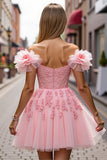 Blush Corset Floral Short A Line Prom Dress with Appliques