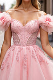 Blush Corset Floral Short A Line Prom Dress with Appliques