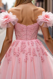 Blush Corset Floral Short A Line Prom Dress with Appliques