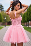 Blush Corset Tulle Short Prom Dress with Detachable Sleeves