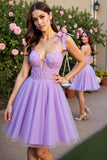 Lavender Tulle Corset Short A Line Prom Dress with Lace