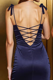 Navy Satin Bodycon Cut Out Short Prom Dress with Lace up Back