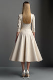 Apricot V-Neck Midi Satin A Line Mother of the Bride Dress