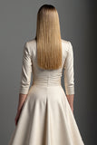 Apricot V-Neck Midi Satin A Line Mother of the Bride Dress