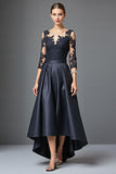 Black Satin A Line High Low Mother of the Bride Dress with Lace