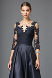 Black Satin A Line High Low Mother of the Bride Dress with Lace