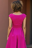 Fuchsia Satin V-Neck Midi A Line Mother of the Bride Dress