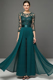 Navy Chiffon Maxi Mother of the Bride Pantsuits with Appliques